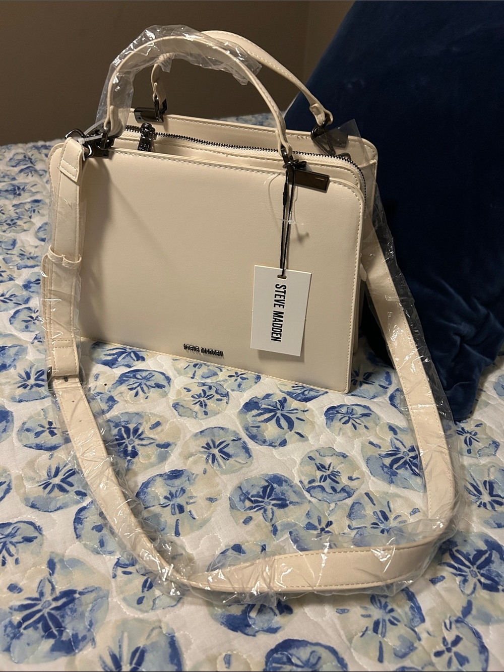 Steve Madden Cream Satchel with Top Handle and Strap